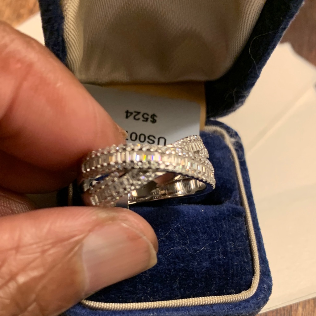 Dazzling Baguette Round Cut Diamond Crisscross 925 Sterling Silver Ring Size 8